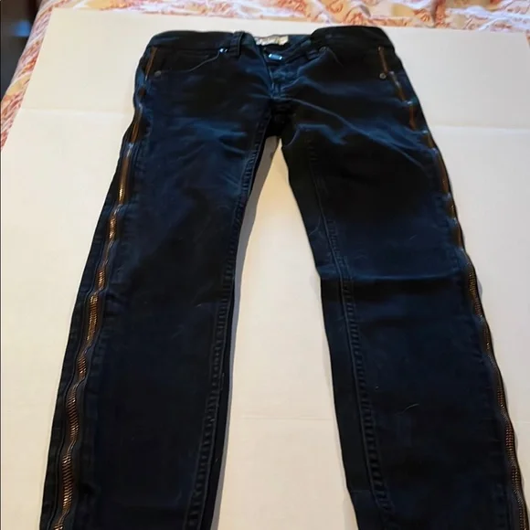 Free People Black Denim with Zipper Detail. - Picture 3 of 7